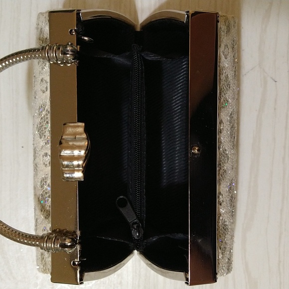 Wedding/Prom Clutch Bag with Corded White Lace, Rhinestones & Iridescent Sequins - Picture 7 of 8